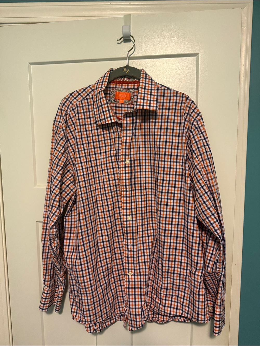 TALLIA Orange and Blue Plaid Button-Down Shirt